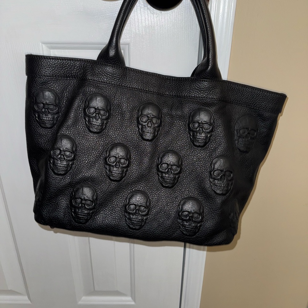 Black Skull Embossed Tote Bag